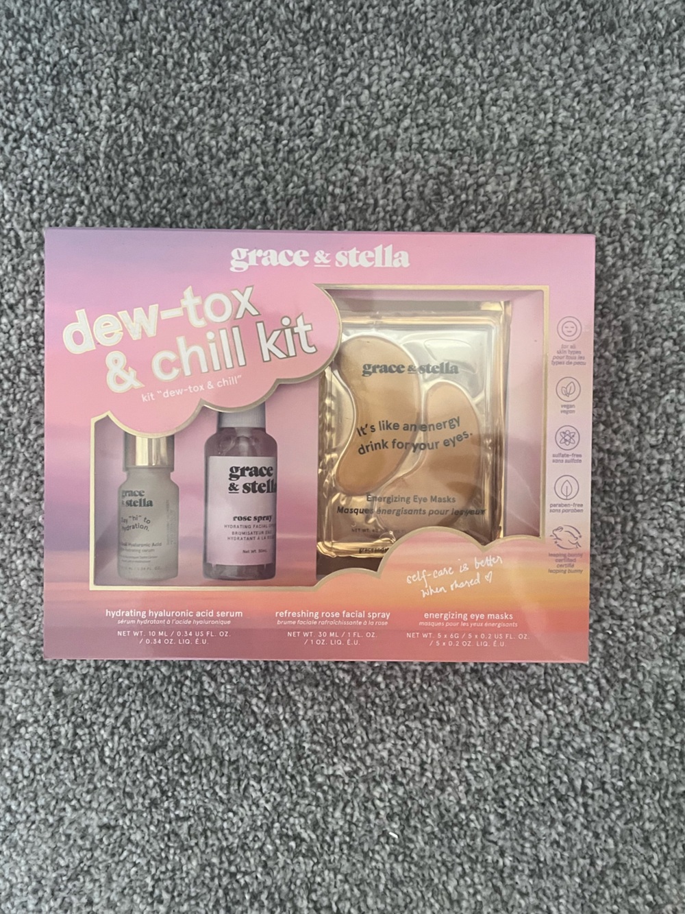 grace & stella Dew-Tox & Chill Kit - Pink Gradient Packaging